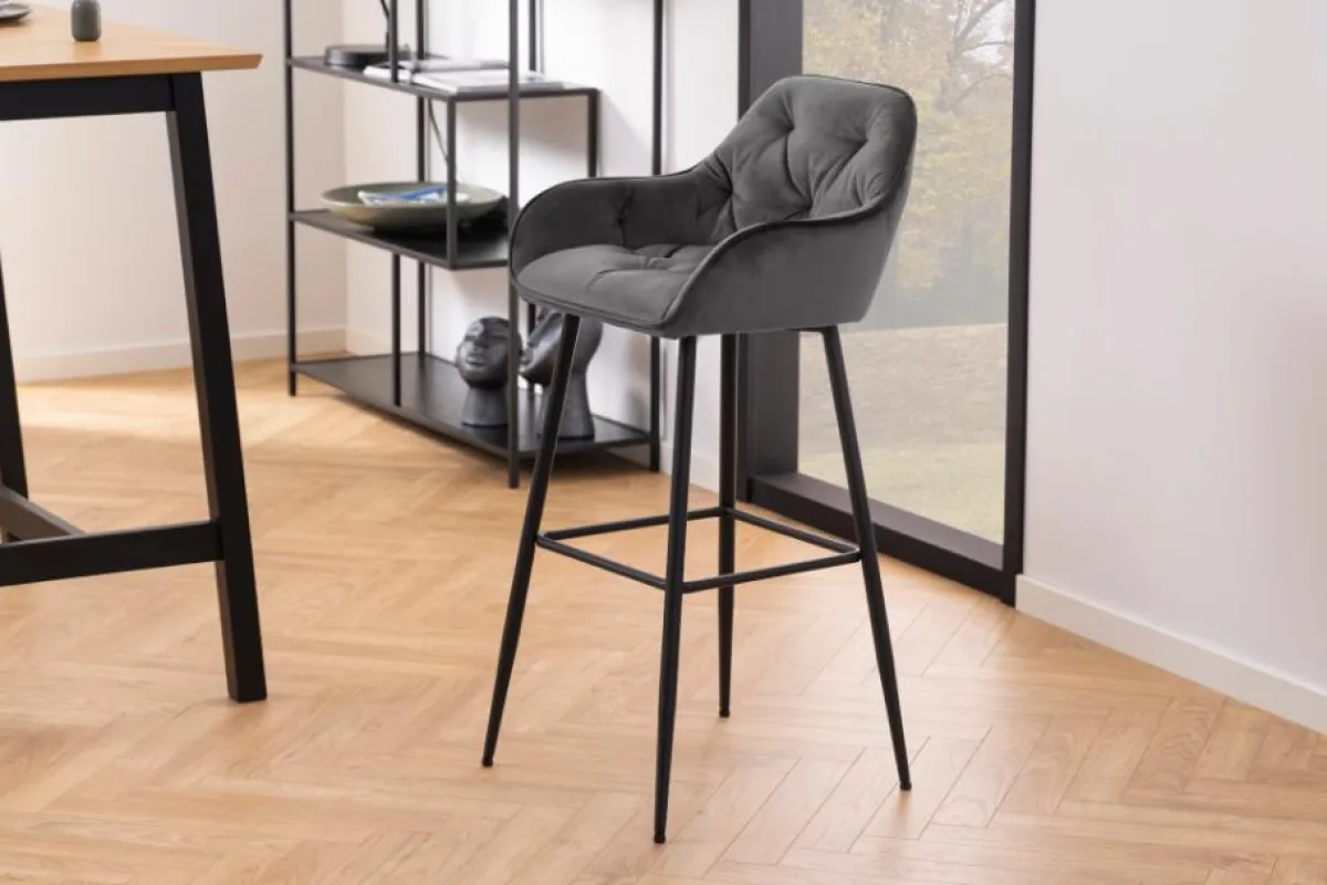 Nimara Mario barstol med ryglæn - Grå velour 65 cm* Barstole