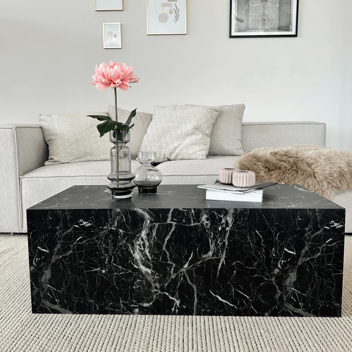 Nimara Maxine sofabord sort marmor look 90x50 cm* Sofaborde