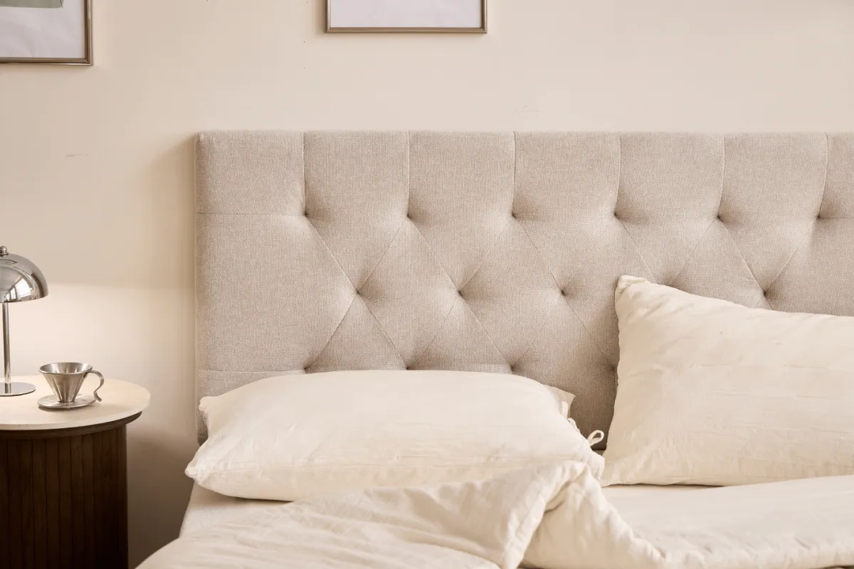 Nimara Nia sengegavl 180x63 cm i beige tekstil* Alle Senge|Alt Sengetilbehør
