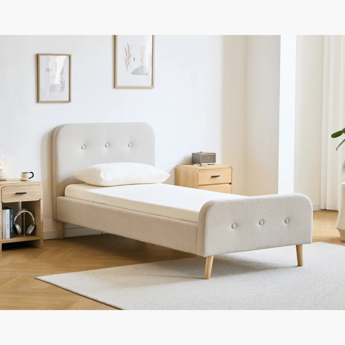 Nimara Premium Christian seng i beige 90x200 cm inkl. sengelameller og madrasser* Sengerammer|Alle Senge