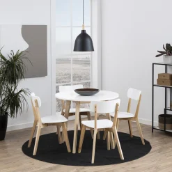 Nimara Raven hvidt rundt spisebord i birk Ø90 cm* Spiseborde