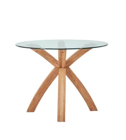 Nimara Sidney - Glas spisebord med ben i massiv egetræ Ø100 cm* Spiseborde
