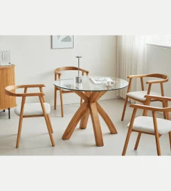 Nimara Sidney - Glas spisebord med ben i massiv egetræ Ø100 cm* Spiseborde