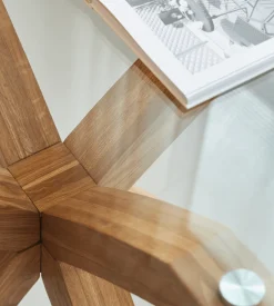 Nimara Sidney - Glas spisebord med ben i massiv egetræ Ø100 cm* Spiseborde