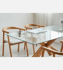 Nimara Sidney - Glas spisebord med ben i massiv egetræ 150x90 cm* Spiseborde