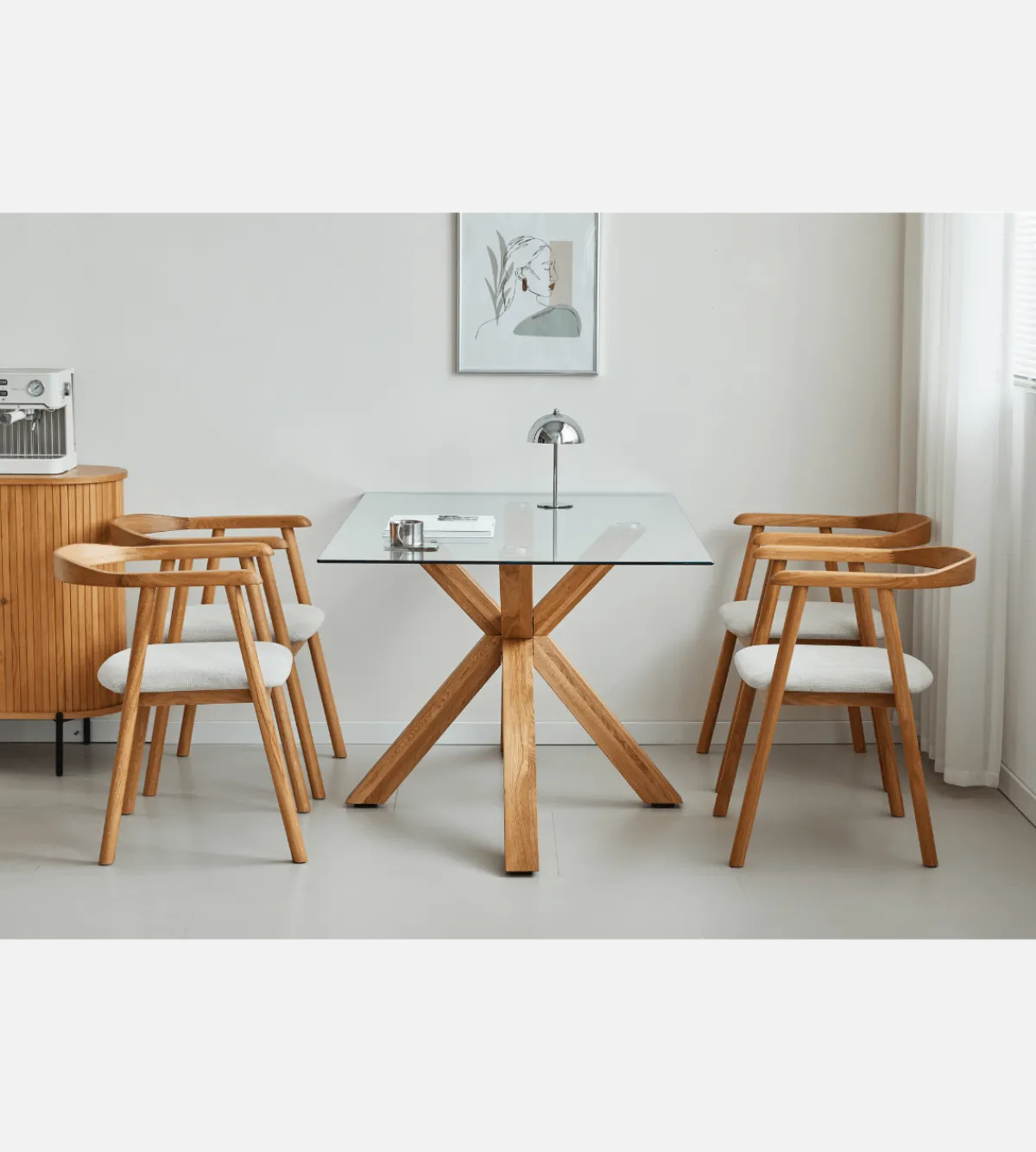 Nimara Sidney - Glas spisebord med ben i massiv egetræ 150x90 cm* Spiseborde