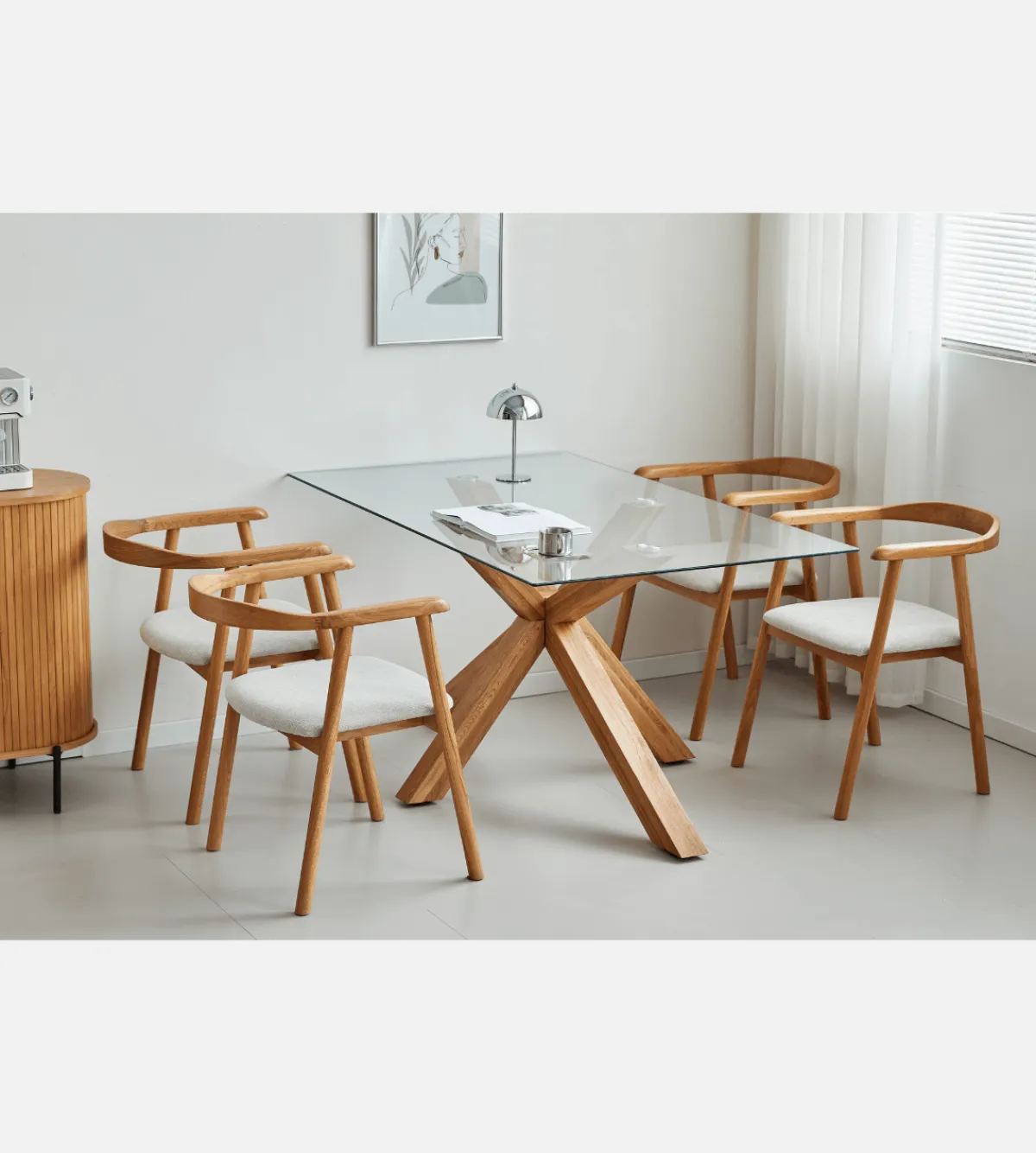 Nimara Sidney - Glas spisebord med ben i massiv egetræ 150x90 cm* Spiseborde