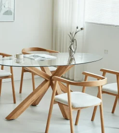 Nimara Sidney - Glas spisebord med ben i massiv egetræ 175x90 cm* Spiseborde