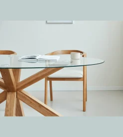 Nimara Sidney - Glas spisebord med ben i massiv egetræ 175x90 cm* Spiseborde