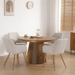 Nimara Spisebordssæt - Lewis lamel spisebord Ø120 cm med udtræk i egefiner + 6 x Jenna spisebordsstole i beige* Spisebordssæt