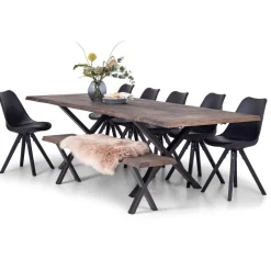 Nimara Susan plankebord - 200x95 cm - i smoked eg med krydsben - (Forberedt til tillægsplader)* Spiseborde