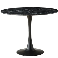 Nimara Zander - Rundt sort marmor-look spisebord med trompetfod - Ø100 cm* Spiseborde